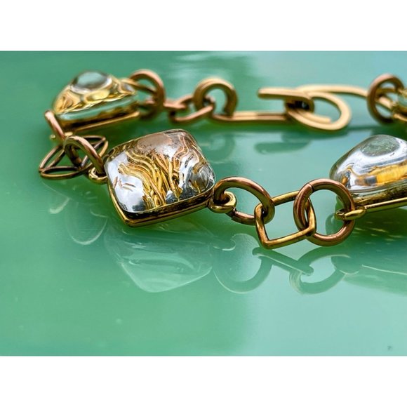 Vintage Dichroic Glass Link Bracelet Copper waves Gold Filled - Picture 2 of 16